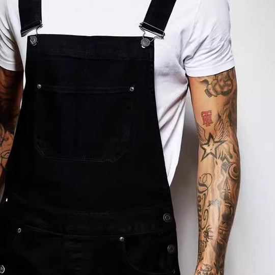 Herren lässige Denim-Latzhose mit verstellbaren Trägern und moderner Passform EB