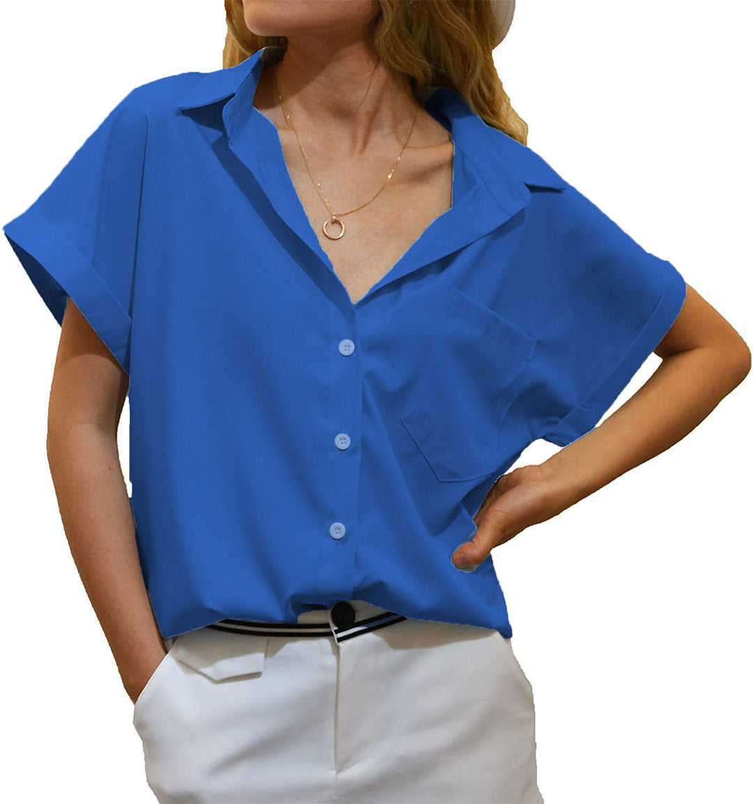 Damen elegant geschnittene Kurzarmbluse EB