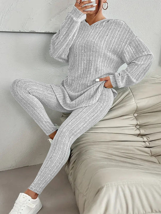 Damen Leggings-Set mit strukturiertem Langarmoberteil und bequemer Passform EB