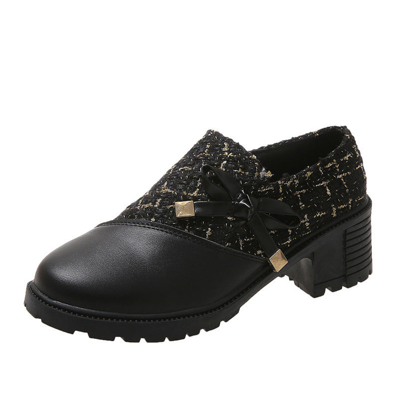 Damen Trendige Booties mit modischem Tweed-Obermaterial und dekorativer Schleife EB