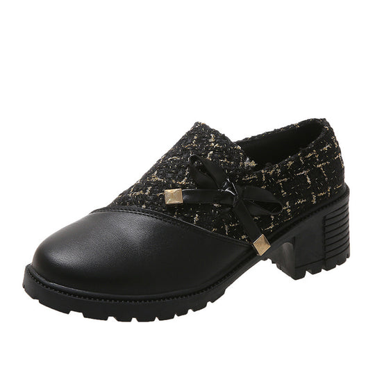 Damen Trendige Booties mit modischem Tweed-Obermaterial und dekorativer Schleife EB