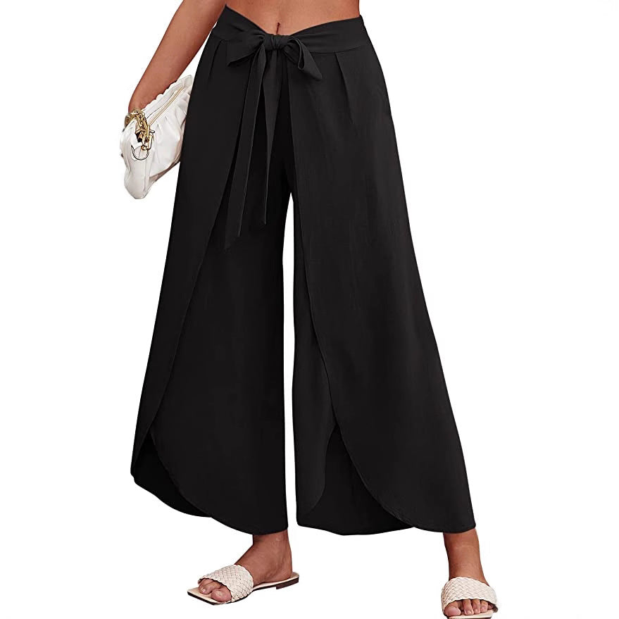 Damen Weite Sommerhose aus leichtem, atmungsaktivem Stoff mit Bindegürtel EB