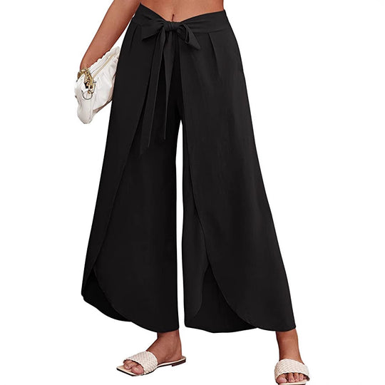 Damen Weite Sommerhose aus leichtem, atmungsaktivem Stoff mit Bindegürtel EB