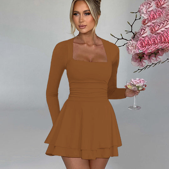 Damen Mini-Kleid mit langem Arm und verführerischem Rüschensaum EB