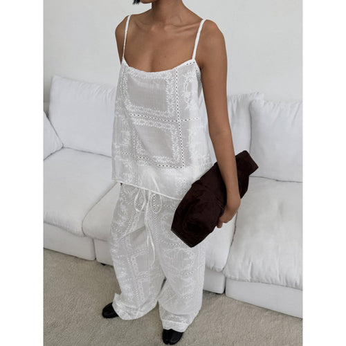 Damen luftiger Lounge-Set mit romantischen Stickereien EB