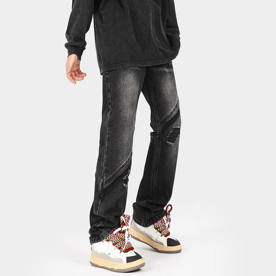 Herren modische Ripped Denim-Jeans im lässigen Schnitt mit asymmetrischem Design EB