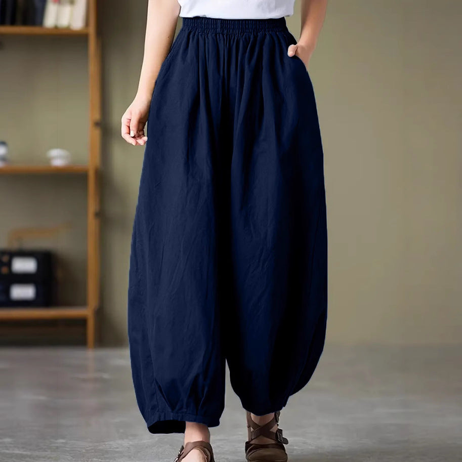 Damen Bequeme lockere Harem-Hose mit elastischem Bund EB