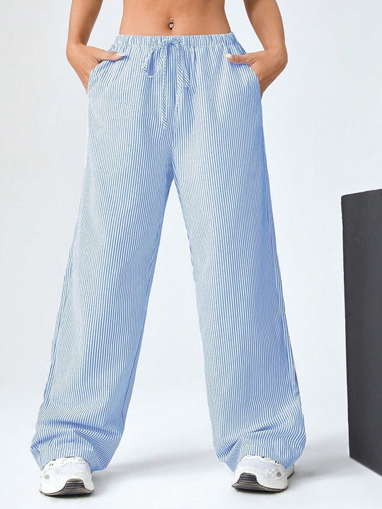 Damen weite Freizeithose mit elastischem Bund und seitlichen Taschen EB
