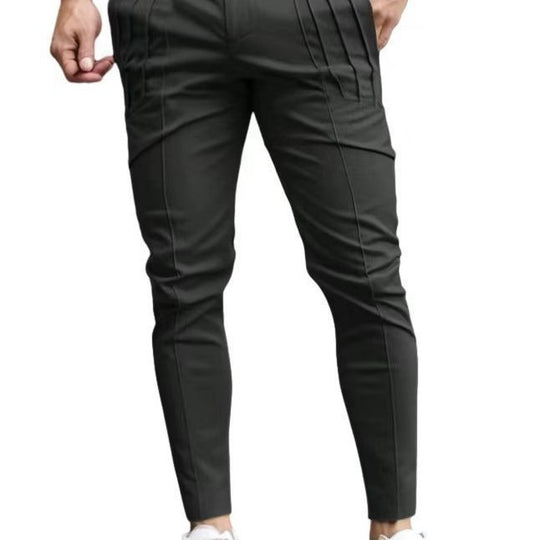 Herren nan schmale Bundfalten-Chino mit dekorativen Längsfalten und tapered Bein EB