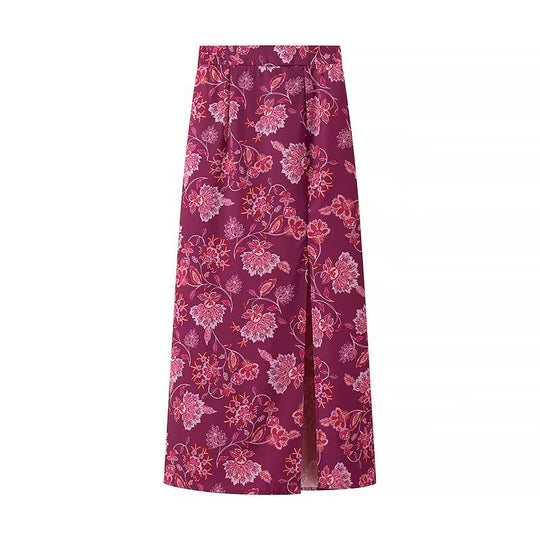 Damen Maxirock mit floralem Design und eleganten Schlitzdetails EB