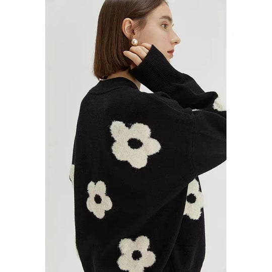 Damen Strickjacke mit floralem Motiv und Knopfleiste EB