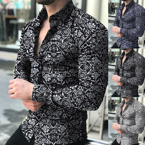 Herren nan figurbetontes Langarmhemd mit feinem Ornamentmuster und stretch Baumwollmischung EB