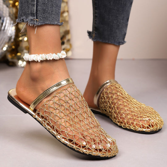 Damen Offene Clogs mit netzartigem Design und modischem Korkrand EB