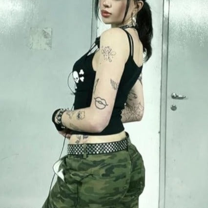 Damen Tanktop mit frechem Totenkopf-Design und schmalen Trägern EB