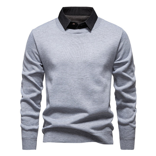 Herren nan Feinstrickpullover mit integriertem Hemdkragen und schmaler Silhouette EB