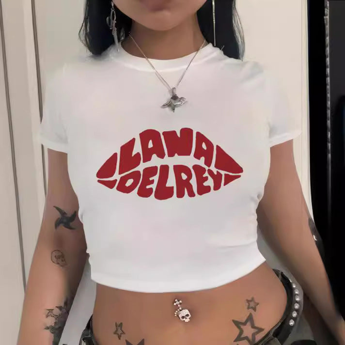 Damen Crop-T-Shirt mit auffälligem Statement-Print EB