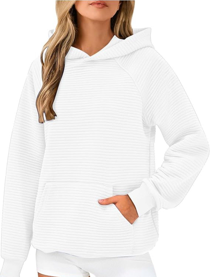 Damen Kuscheliger Waffelpullover mit Kapuze und Kängurutasche EB