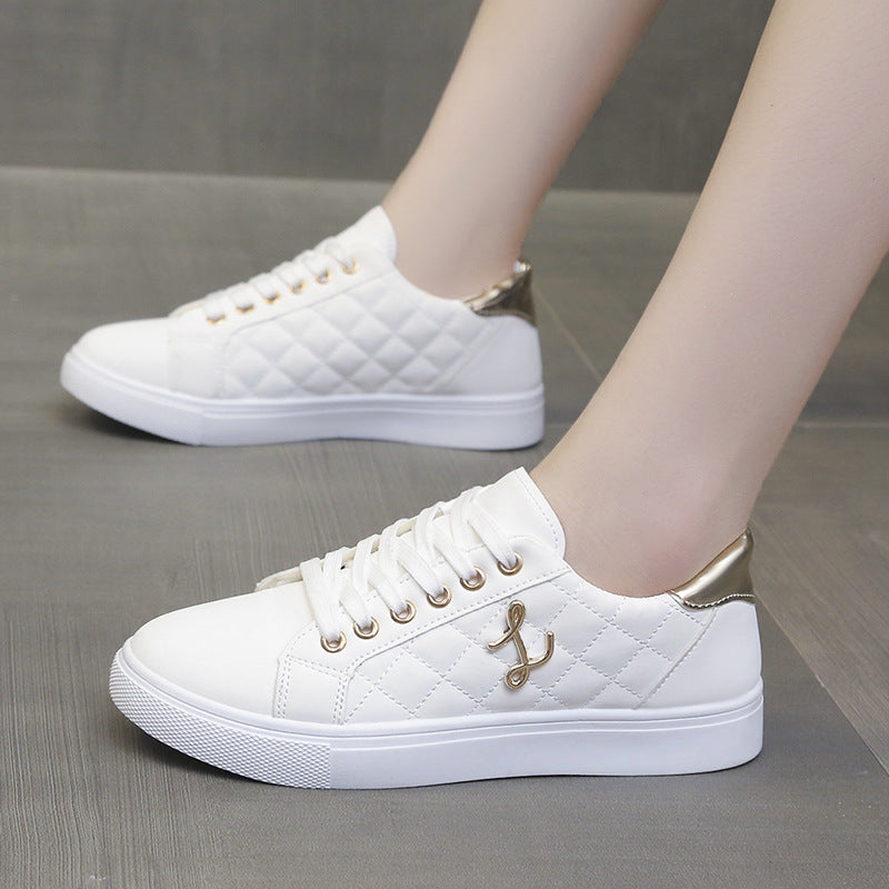 Damen Modische Sneakers mit gestepptem Obermaterial und goldenen Akzenten EB