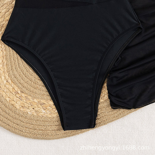 Damen Eleganter Badeanzug mit asymmetrischem Design und praktischer Wickelrock EB
