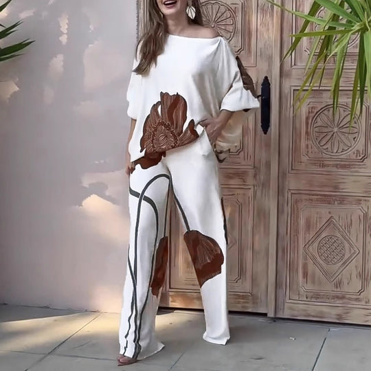 Damen modisches Ensemble mit floralem Design und weitem Schnitt EB