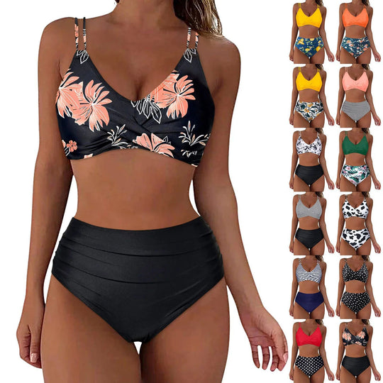 Damen Hochgeschnittenes Bikini-Set mit elegantem Wickeldesign EB