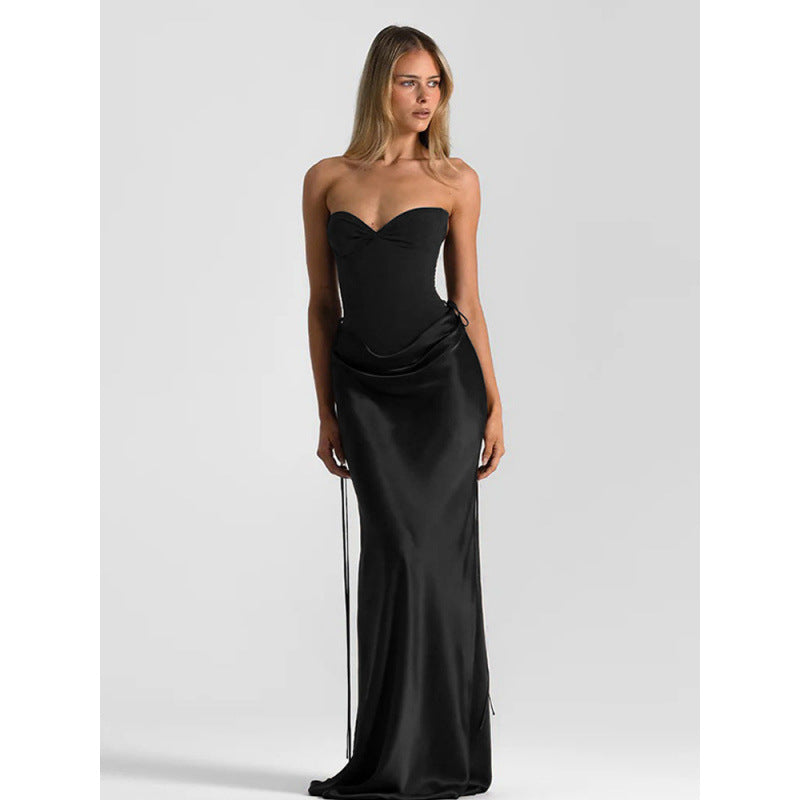 Damen Elegantes Trägerloses Maxikleid mit raffiniertem Drapierungsdesign und schmalem Schnitt EB