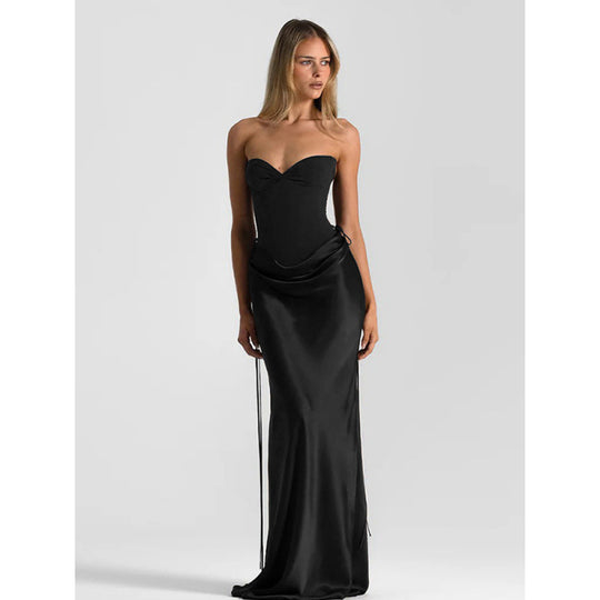 Damen Elegantes Trägerloses Maxikleid mit raffiniertem Drapierungsdesign und schmalem Schnitt EB