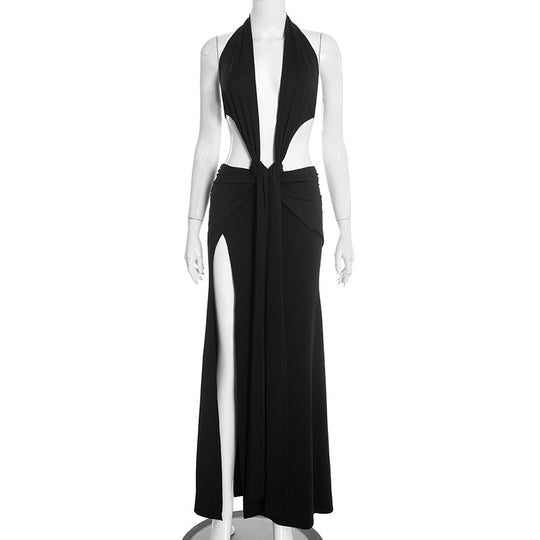 Damen Cut-Out Maxikleid mit tiefem V-Ausschnitt und drapiertem Design EB