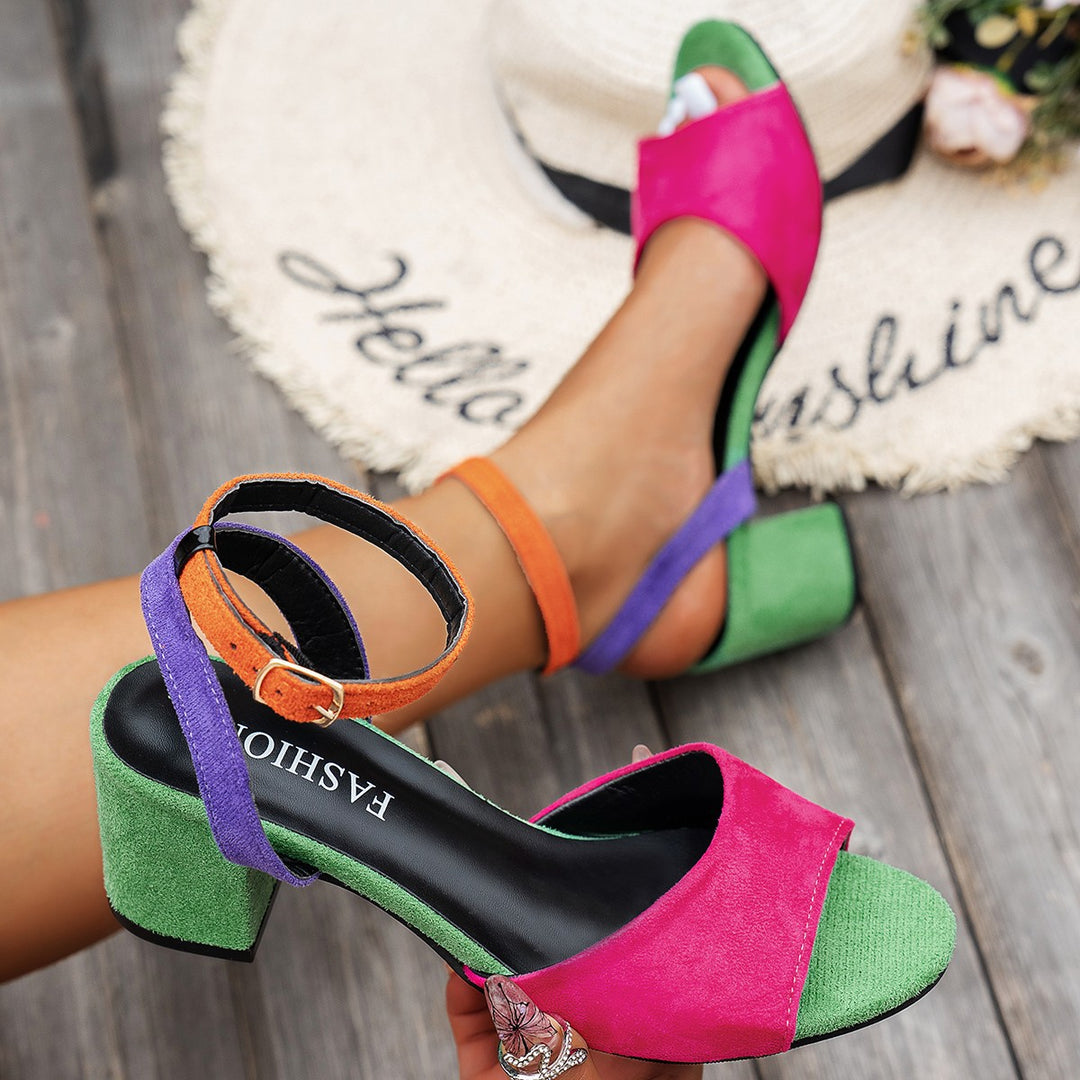 Damen Elegante Sandalen mit verstellbarem Riemen und blockiertem Absatz EB