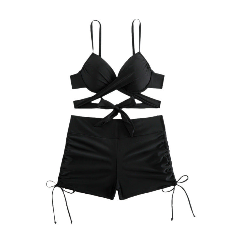 Damen Zweiteiliges Badeanzug-Set mit sportlichem Top und High-Waist-Shorts EB