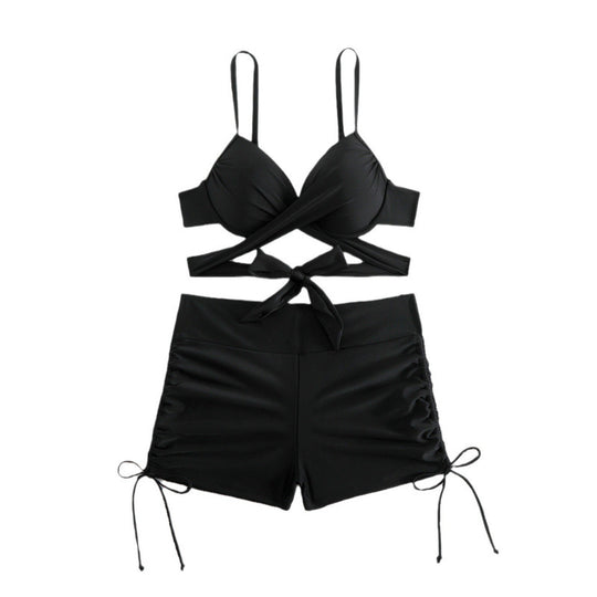 Damen Zweiteiliges Badeanzug-Set mit sportlichem Top und High-Waist-Shorts EB