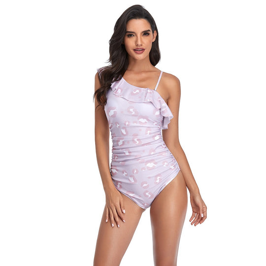 Damen Einteiliger Badeanzug mit asymmetrischem Rüschendesign und figurformender Wirkung EB