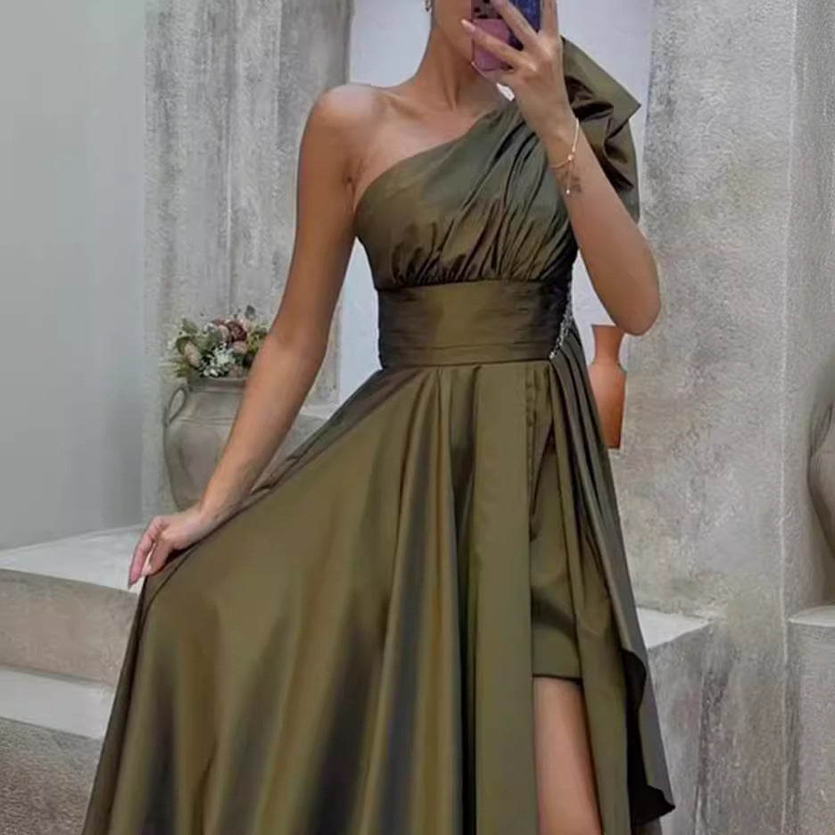 Damen Elegantes Maxikleid mit Wickeloptik und Puffärmeln EB
