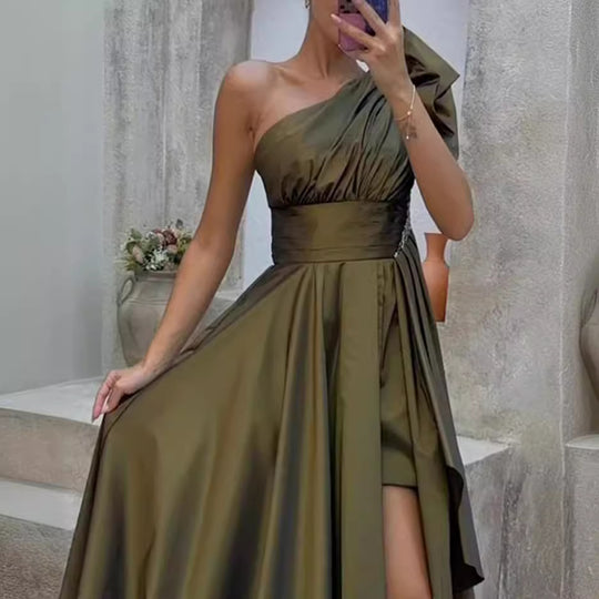 Damen Elegantes Maxikleid mit Wickeloptik und Puffärmeln EB