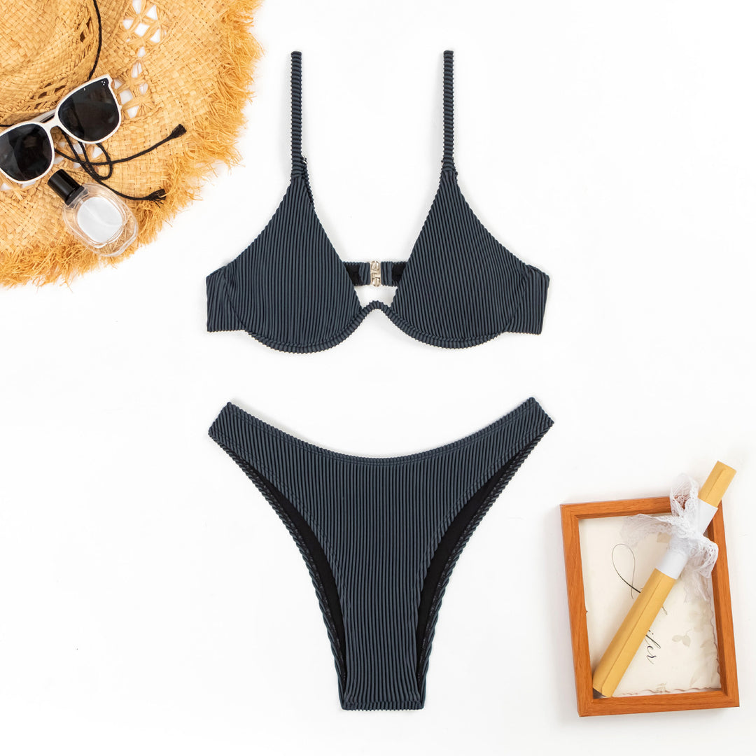 Damen Hoch geschnittener Bikini mit eleganten Rippendetails EB