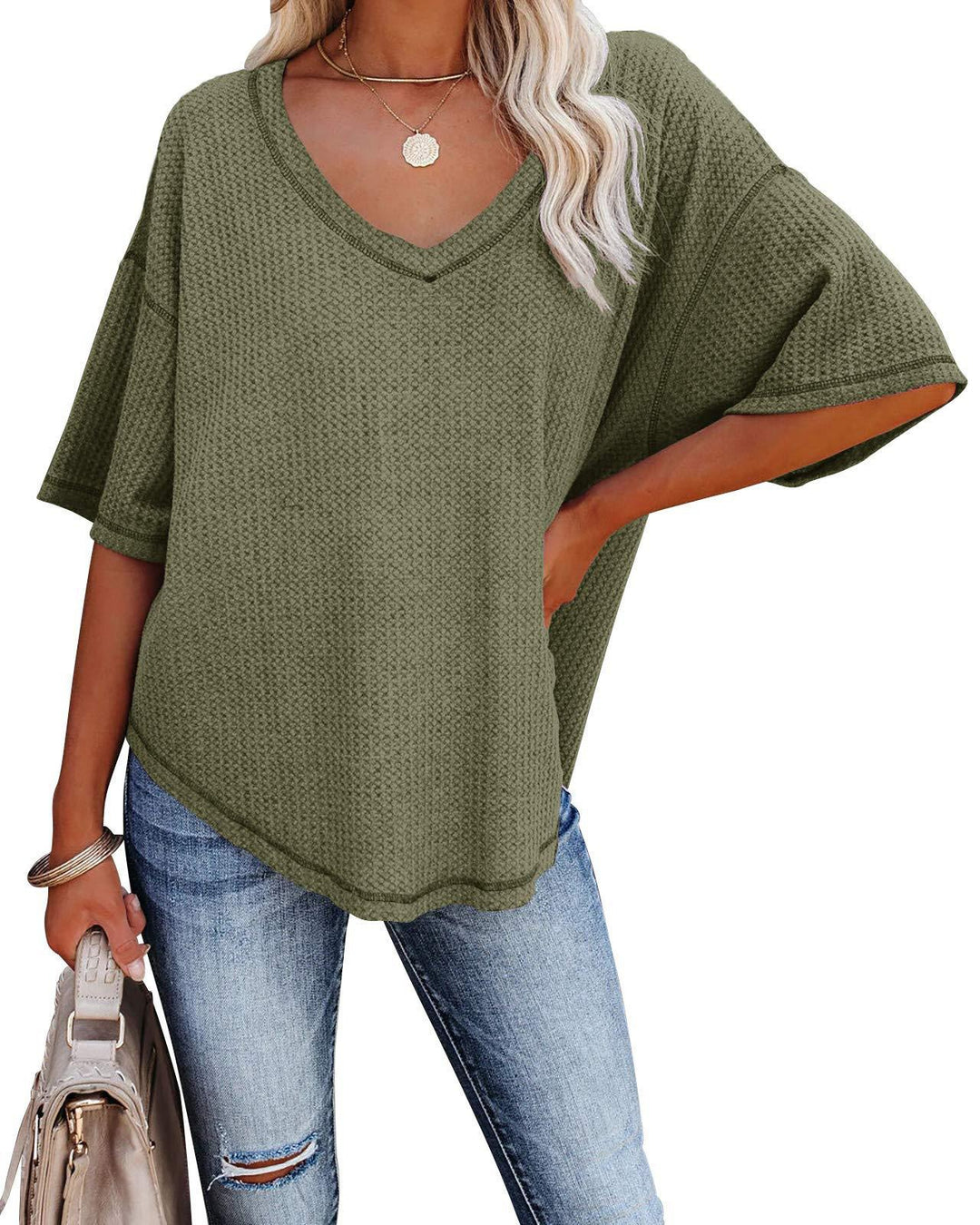 Damen lässiges Oversized-Oberteil mit strukturiertem Webmuster EB