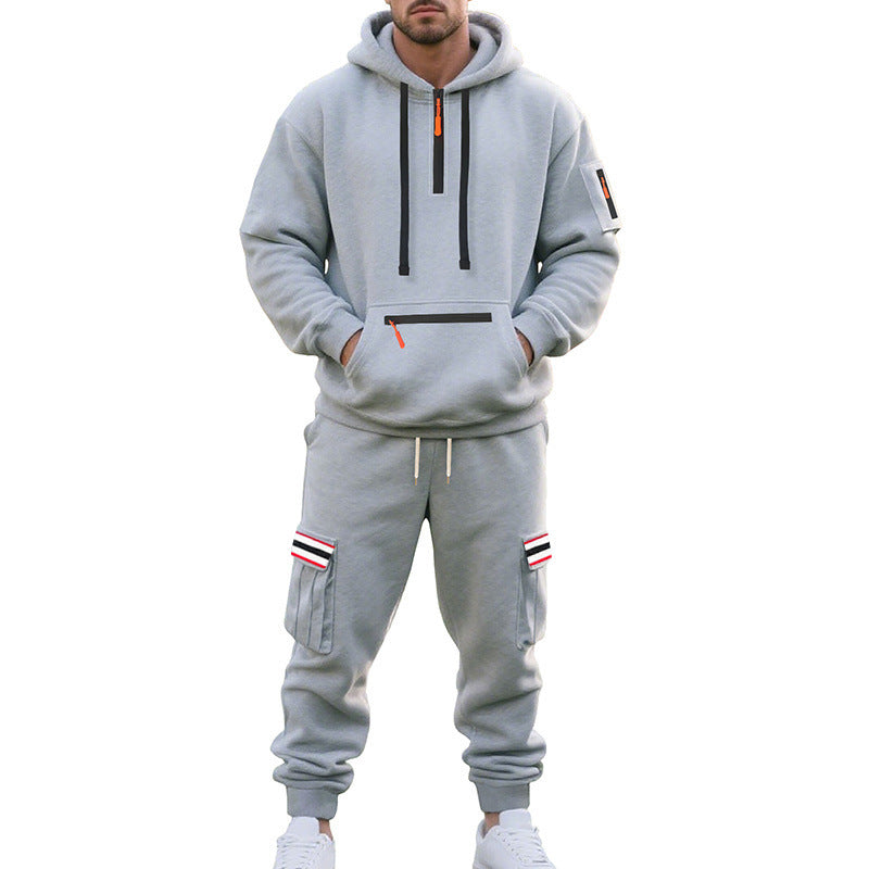 Herren nan Cargo-Hoodie- und Jogginghose-Set mit Halbzip, Reißverschluss-Kängurutasche und elastischem Tunnelzugbund EB