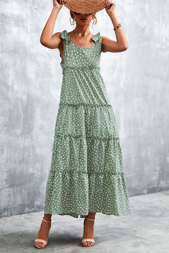 Damen Maxikleid mit verspieltem Volant und zartem Muster EB