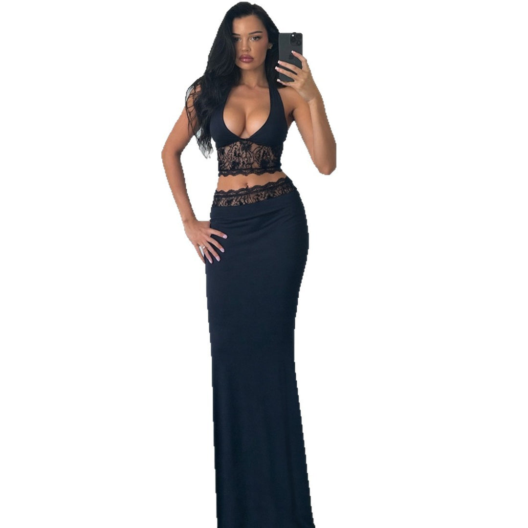 Damen Elegantes Zweiteiler-Set mit raffiniertem Spitzenabschluss EB