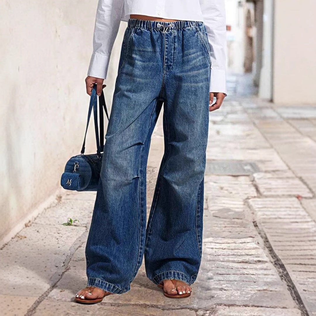 Damen Weit geschnittene Jeanshose mit elastischem Bund EB