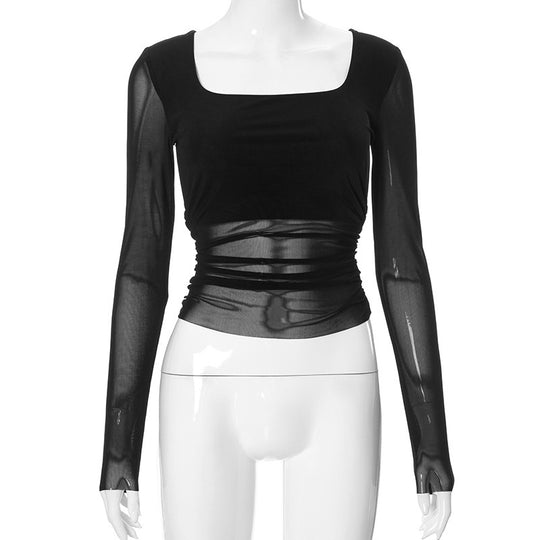 Damen Langarmoberteil mit gerafftem Design und elegantem Quadrat-Ausschnitt EB
