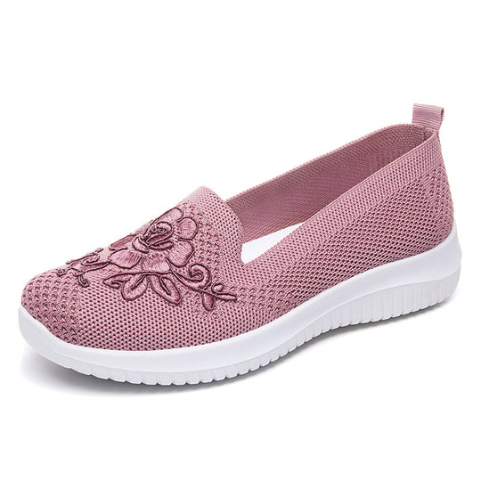 Damen Bequeme Slip-On Sneakers mit floralen Stickereien EB