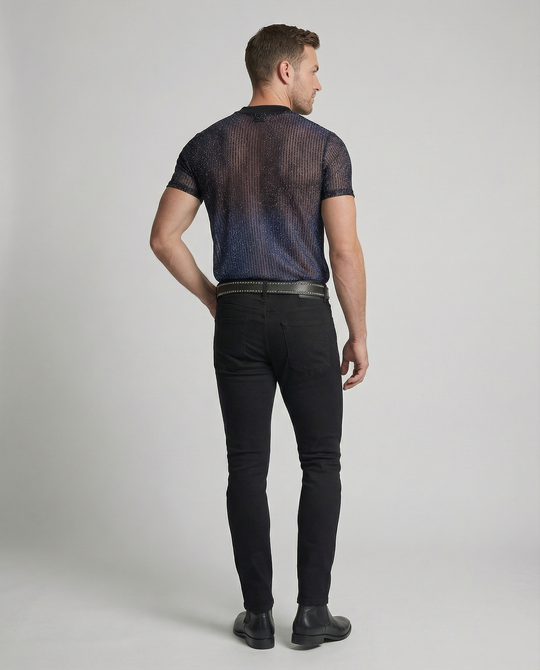 Herren Hochwertiges Mesh-T-Shirt mit glitzerndem Effekt EB