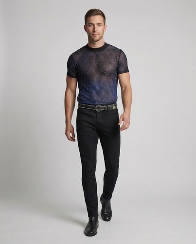 Herren Hochwertiges Mesh-T-Shirt mit glitzerndem Effekt EB