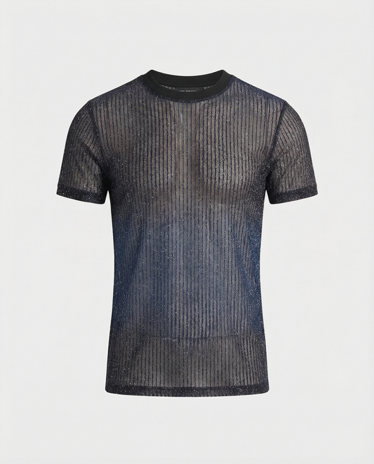 Herren Hochwertiges Mesh-T-Shirt mit glitzerndem Effekt EB