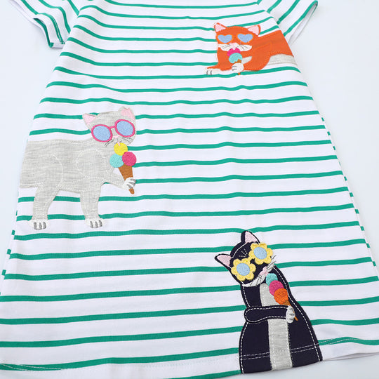 Mädchen T-Shirt Kleid mit süßen Katzenmotiven EB