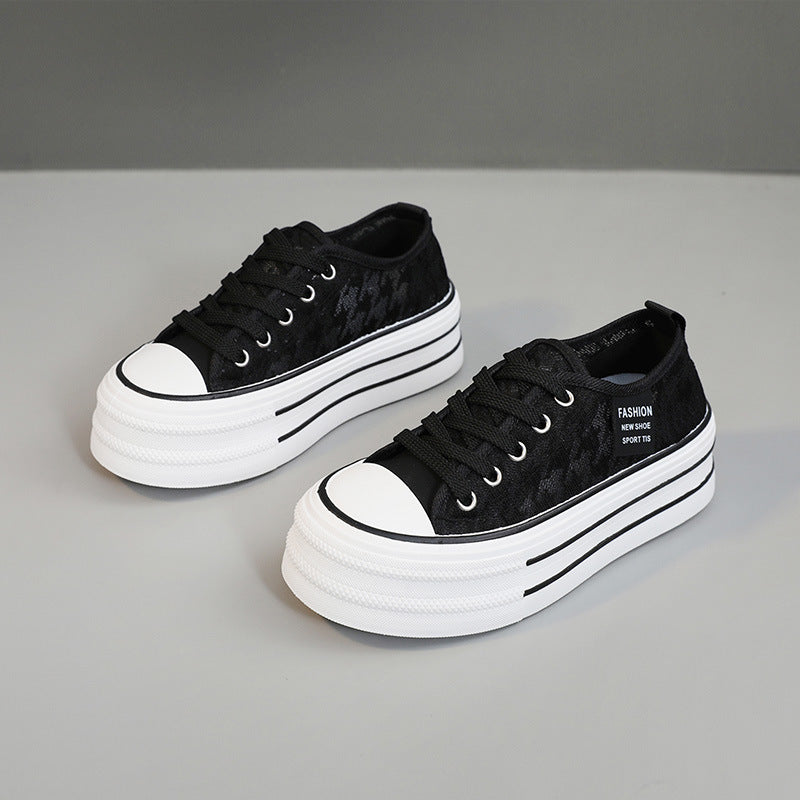 Damen modische Plateau-Sneaker mit strapazierfähigem Obermaterial und dämpfender Laufsohle EB