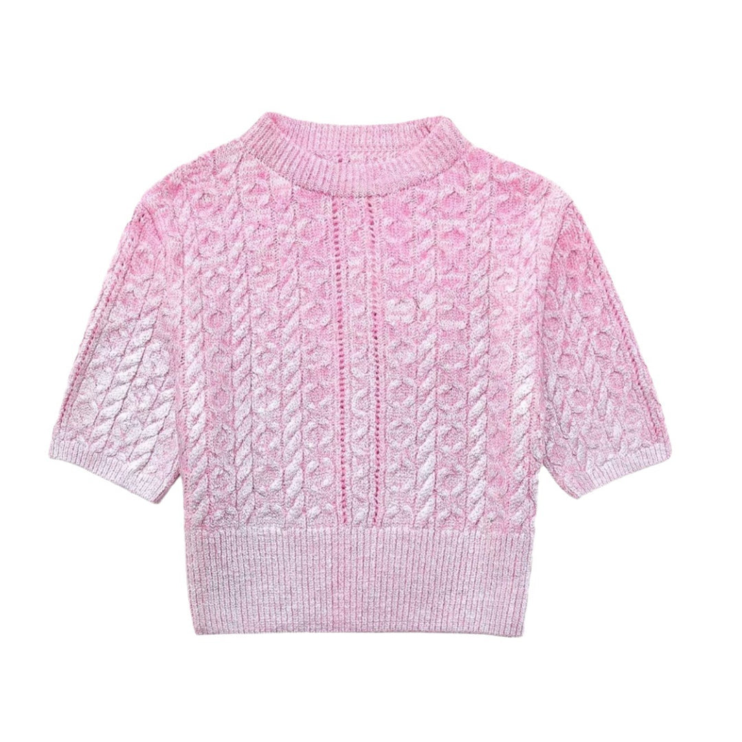 Damen Kurzer Strickpullover mit raffiniertem Zopfmuster und lässigem Schnitt EB