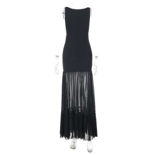 Damen Maxikleid mit transparentem unteren Saum EB