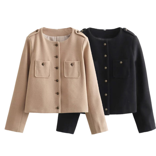 Damen Kurzjacke mit praktischen Taschen und eleganten Knopfdetails EB